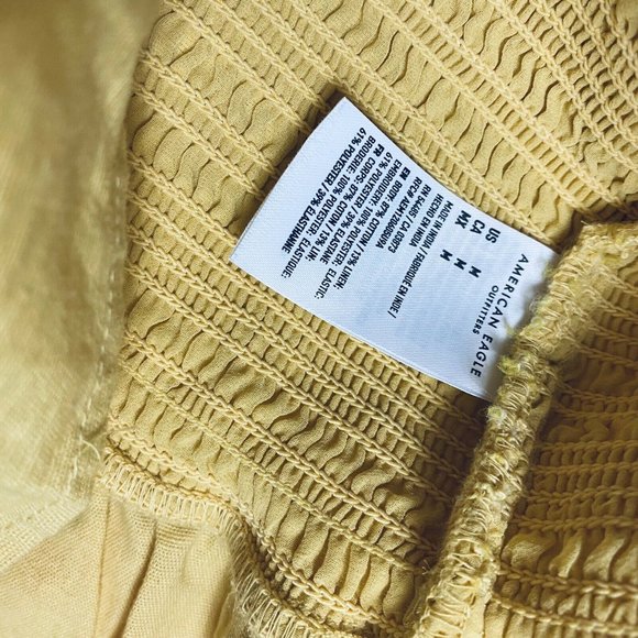🛑 American Eagle Women's Smocked Bodycon Mini Dress Yellow Linen Blend NWT - Picture 8 of 13
